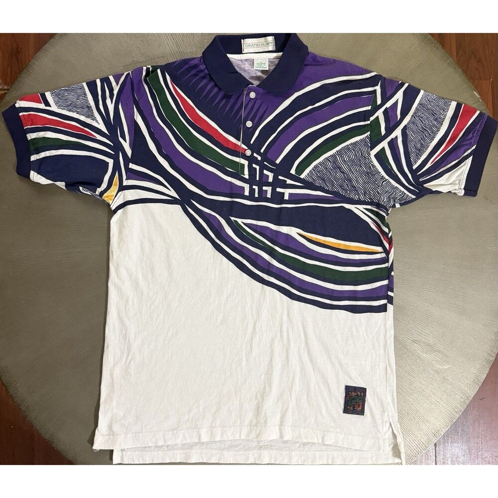 Vintage Grand Slam Polo Shirt L 90s Made In USA Abstract Geometric Colorblock